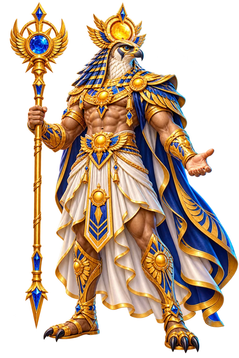 Egyptian-inspired falcon guardian in lapis and gold